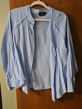 Vici Pale Blue Gauze Relaxed Button-Front Top